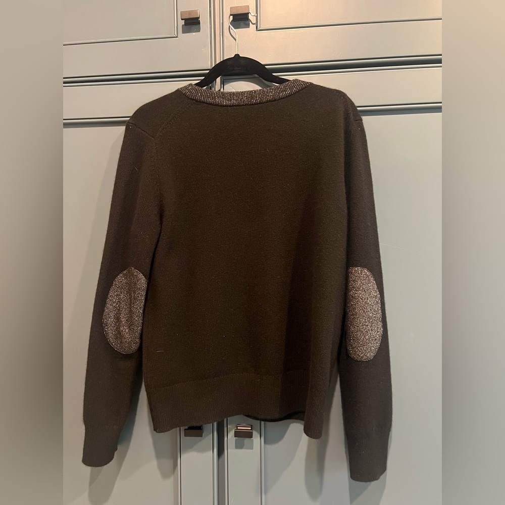 Tory Burch Cashmere Black w/ Silver Trim Crew Neck Sweater - L - Picture 2 of 2